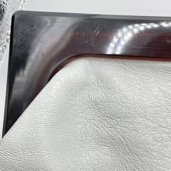 Italian Leather Lt Gray Lucite Clutch Purse Handbag Vintage - Picture 2 of 16